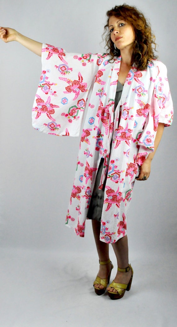 Vintage Cotton Kimono - Pink Kimono Robe - Japane… - image 5