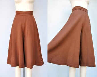 50s Brown SKORT - High Waist Skort - High Waisted PantSkirt - Wool Skort Pants Skirt PantSkirt - Mid Century Skort Fall Winter - size XXS