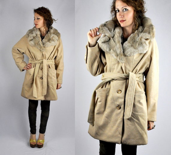 Faux Fur Coat - 60s Coat - Brown Jacket Large COL… - image 1