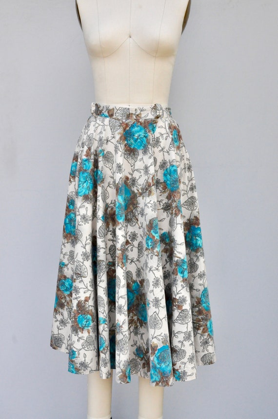 Vintage 50s Full Skirt - 50s Floral Skirt - Pleat… - image 8