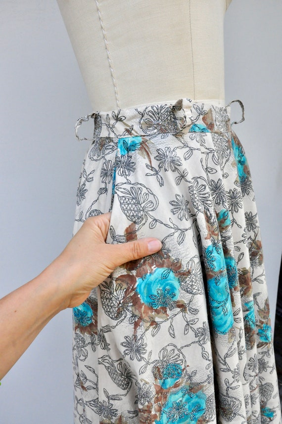 Vintage 50s Full Skirt - 50s Floral Skirt - Pleat… - image 5