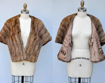 Vintage Rabbit Fur Stole Cape Capelet Wrap Shawl - 40s 50s Mid Century - Pin Up Rockabilly Elegant High Fashion Wedding Cocktail Evening