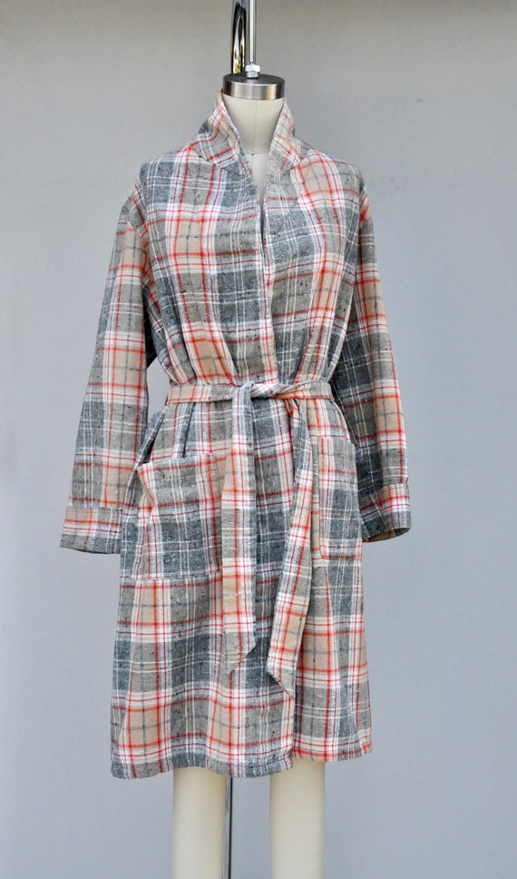 Vintage Unisex Robe - Checkered Plaid Robe - Bed … - image 7