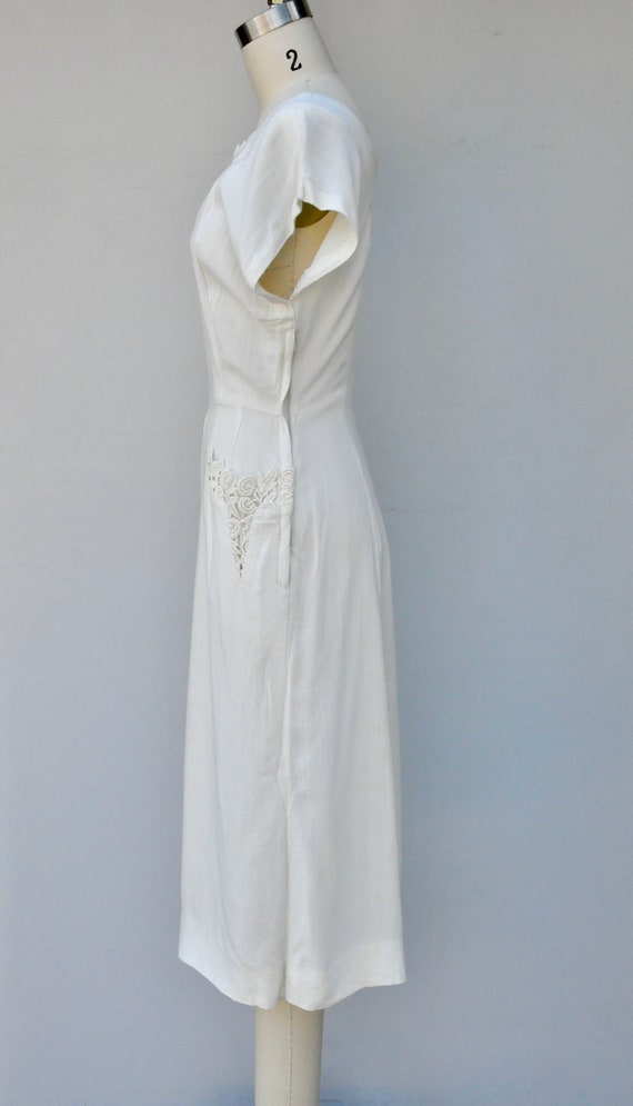 Vintage Off White Dress 40s 50s - Pockets and App… - image 6