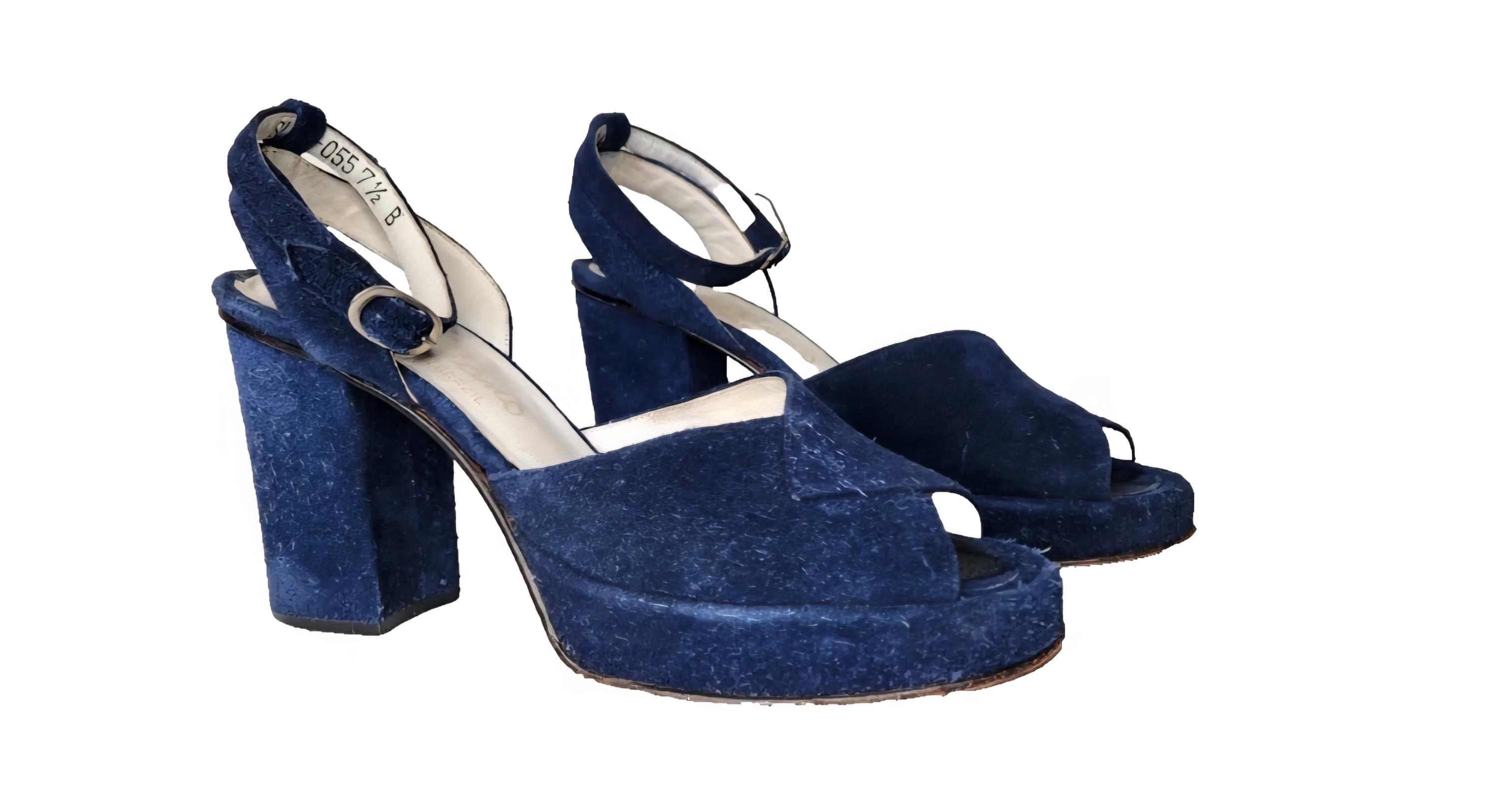Vintage GALLIANO Platform Heels Blue Suede Shoes Sandals JOHN