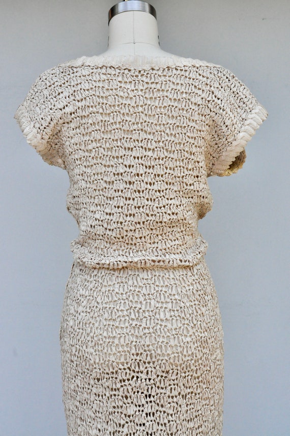 40s 50s Crochet Dress - Ivory Crochet Dress - Mar… - image 5