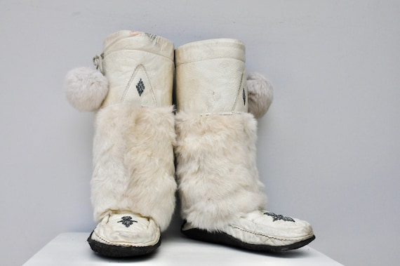 Vintage Winter Ivory Fur Boots - Real Fur Boots -… - image 1