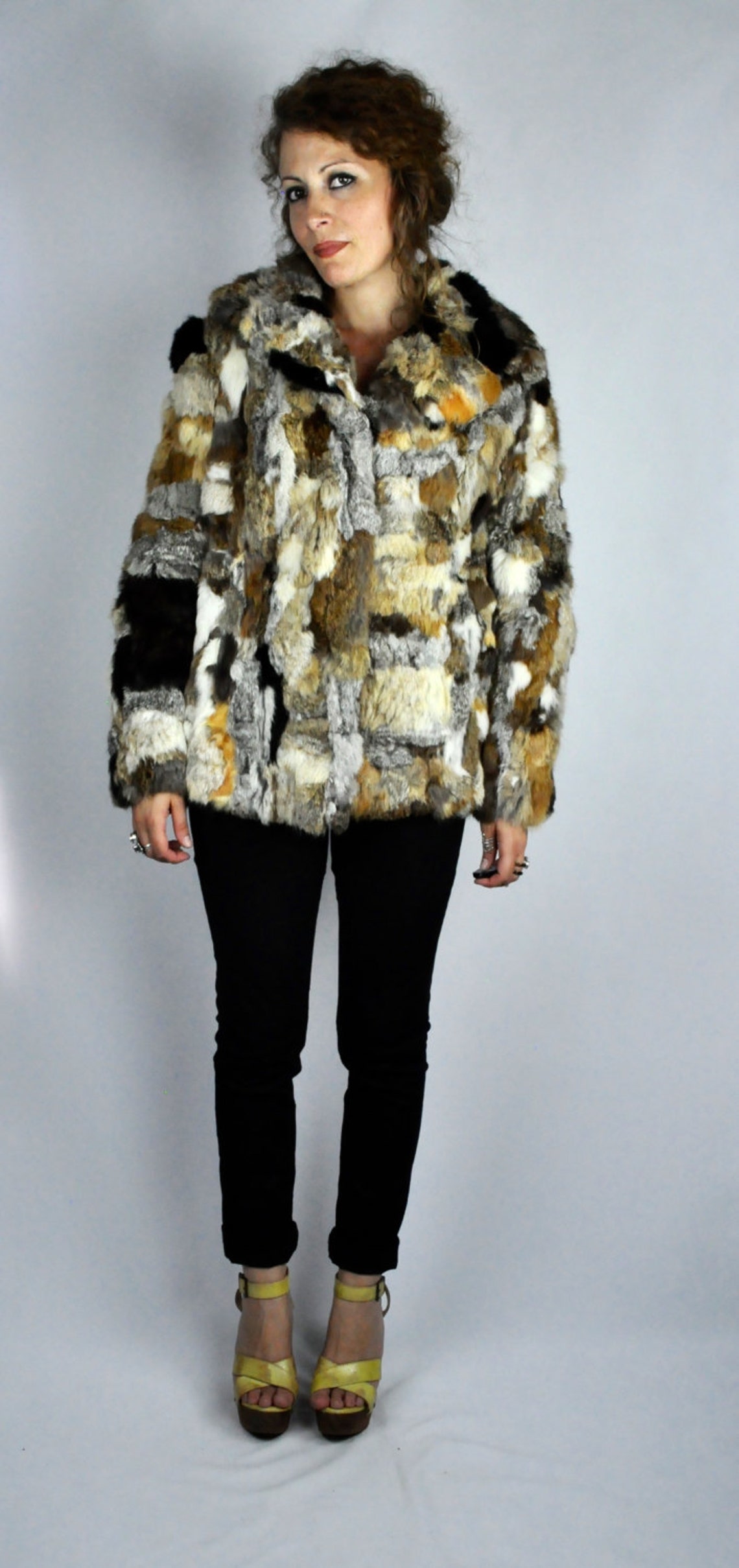 Vintage MULTI COLOR Rabbit FUR Jacket Blazer Patchwork Super Etsy