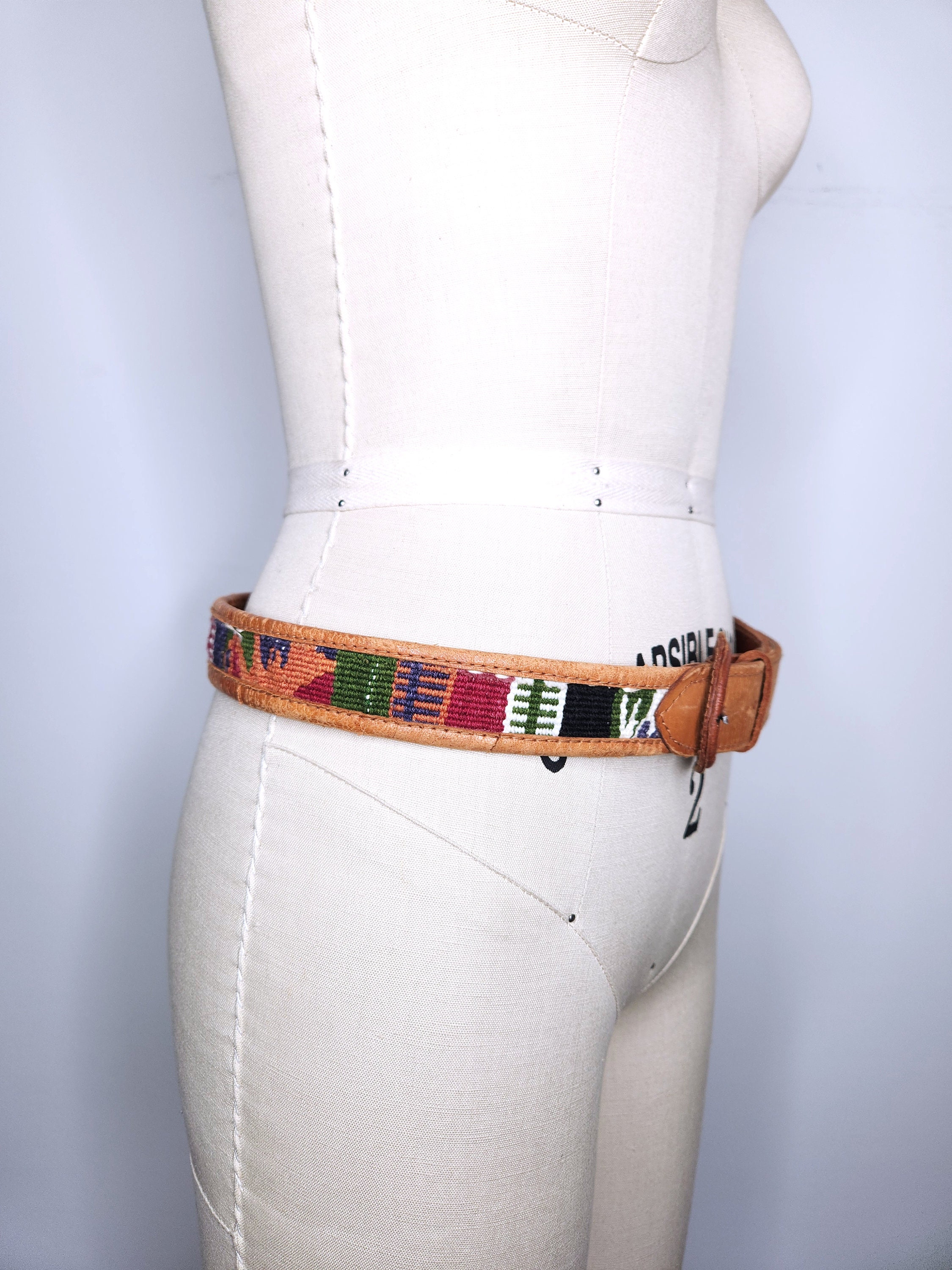 Colorful Kilim LEATHER Belt - WOOL & Leather Belt - Navajo  display picture 1