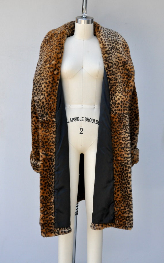 Faux Fur Leopard Coat - Vegan Leopard Print Coat … - image 9