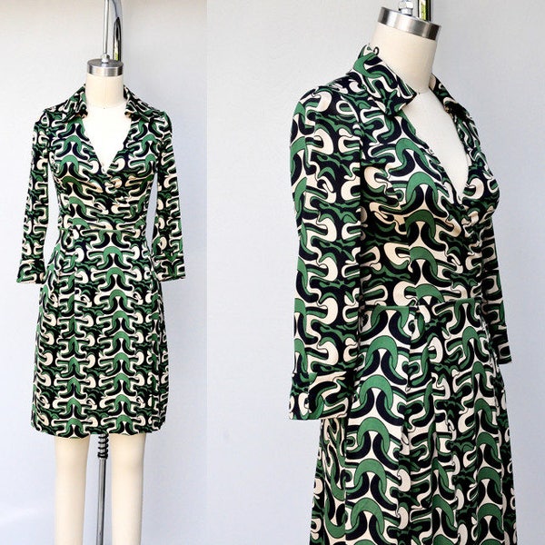 Diane Von Furstenberg SILK Dress - DVF Silk Wrap Dress - Novelty Print Dress - Abstract Print Dress - Pockets Dress DVF Wrap Dress Sz 0 XXs