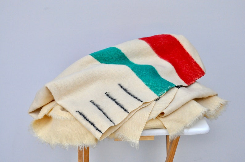 Vintage Mid Century HUDSON BAY 4 Point 100 Wool Blanket Made Etsy