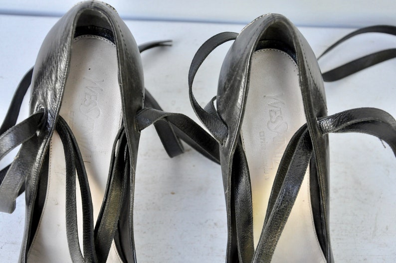 YSL Yves St Laurent Black Stiletto Pumps Shoes - High Heels - Gladiator Straps Shoes - Ankle Strap Shoes - Cocktail Elegant Couture 38 7.5 8 image 9