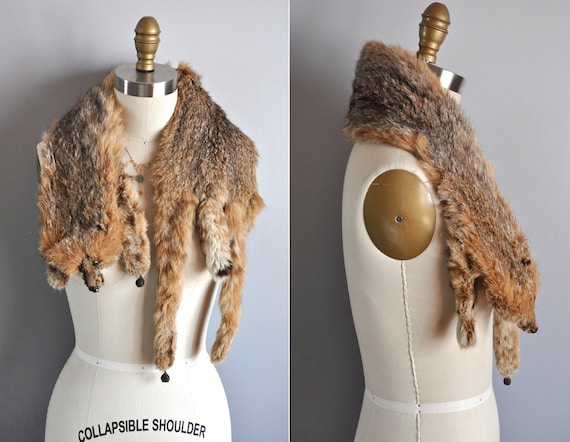 Vintage 30s 40s Real Fur Stole Scarf Shawl // Tax… - image 1