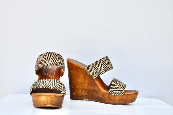 Vintage Kilim Clogs - Leather Wool & Wood Clogs M… - image 2