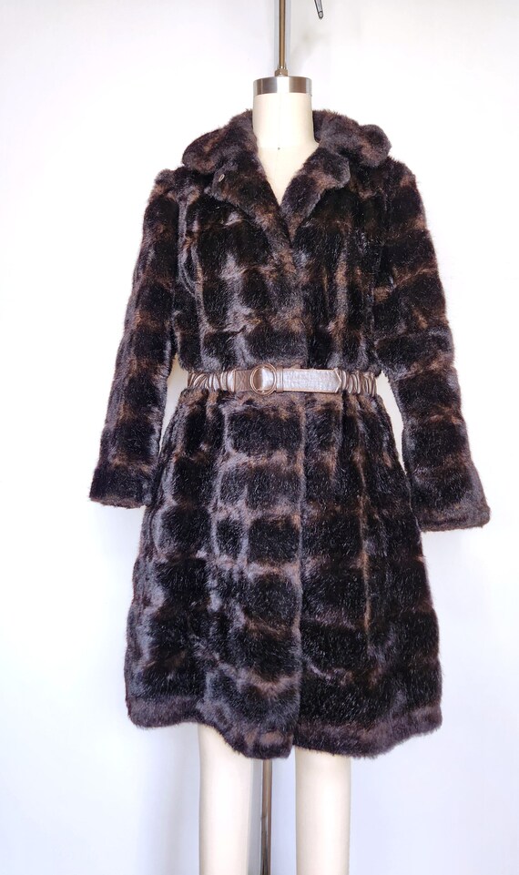 70s Faux Fur Coat Jacket - Variegated Brown Faux … - image 6