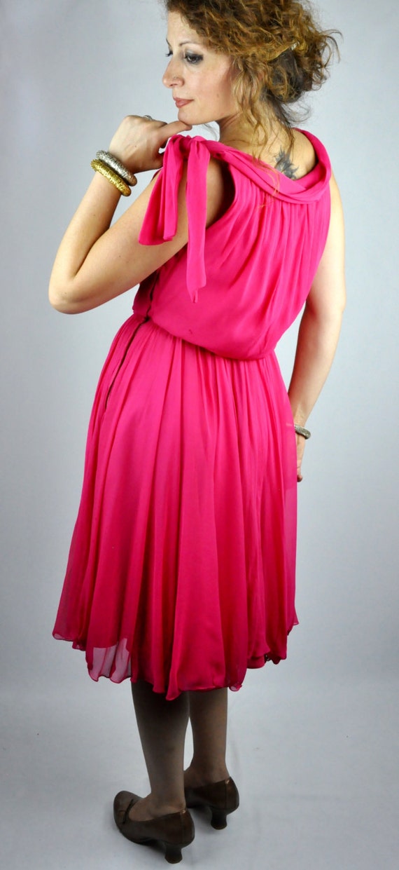 50s SILK Pink Dress - Hot Pink Dress - Fuchsia Dr… - image 3