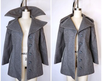 Vintage Gray Wool Jacket With Pointed Collar - Pointed Collar