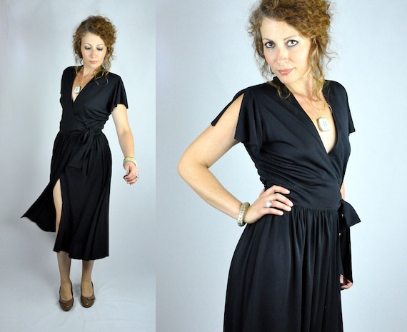 PIERRE CARDIN Black Wrap Dress with Pockets High … - image 1