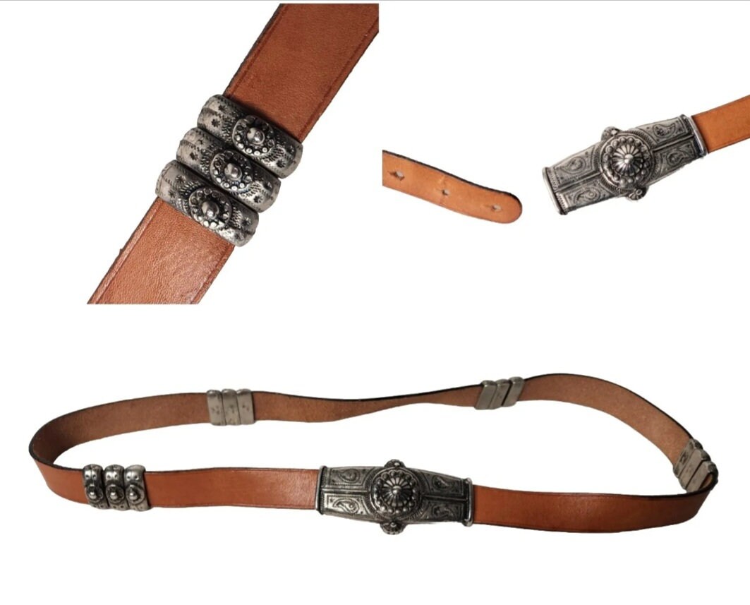 Vintage Studded Brown Leather Belt - El Corte Ingles Belt  display picture 2