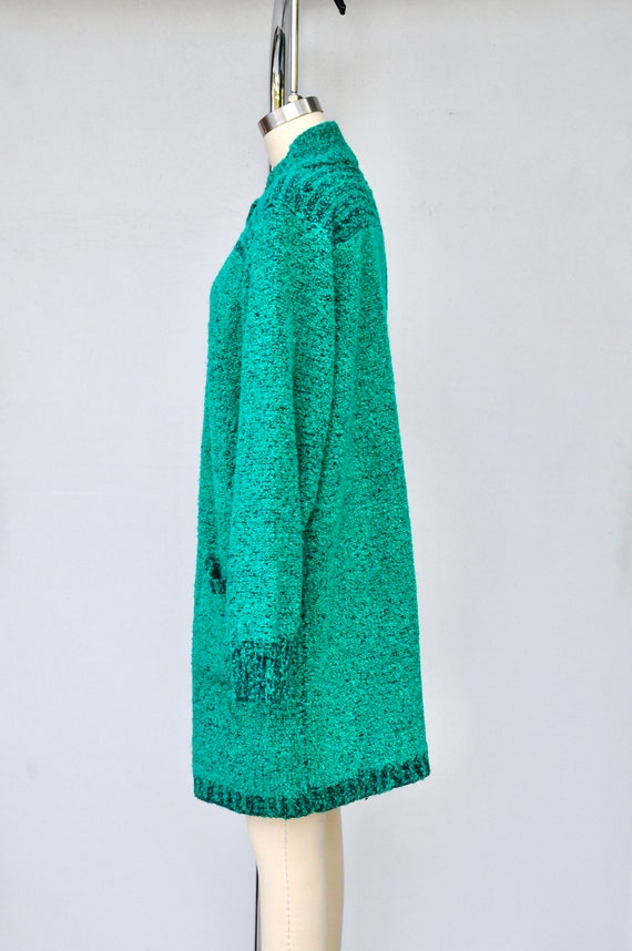 80s Terry Cloth Green Duster Long Cardigan Duster… - image 4