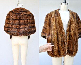 Vintage Rabbit Fur Stole Cape Capelet Wrap Shawl with POCKETS - 40s 50s Mid Century Pin Up Rockabilly Elegant  Wedding Cocktail Evening