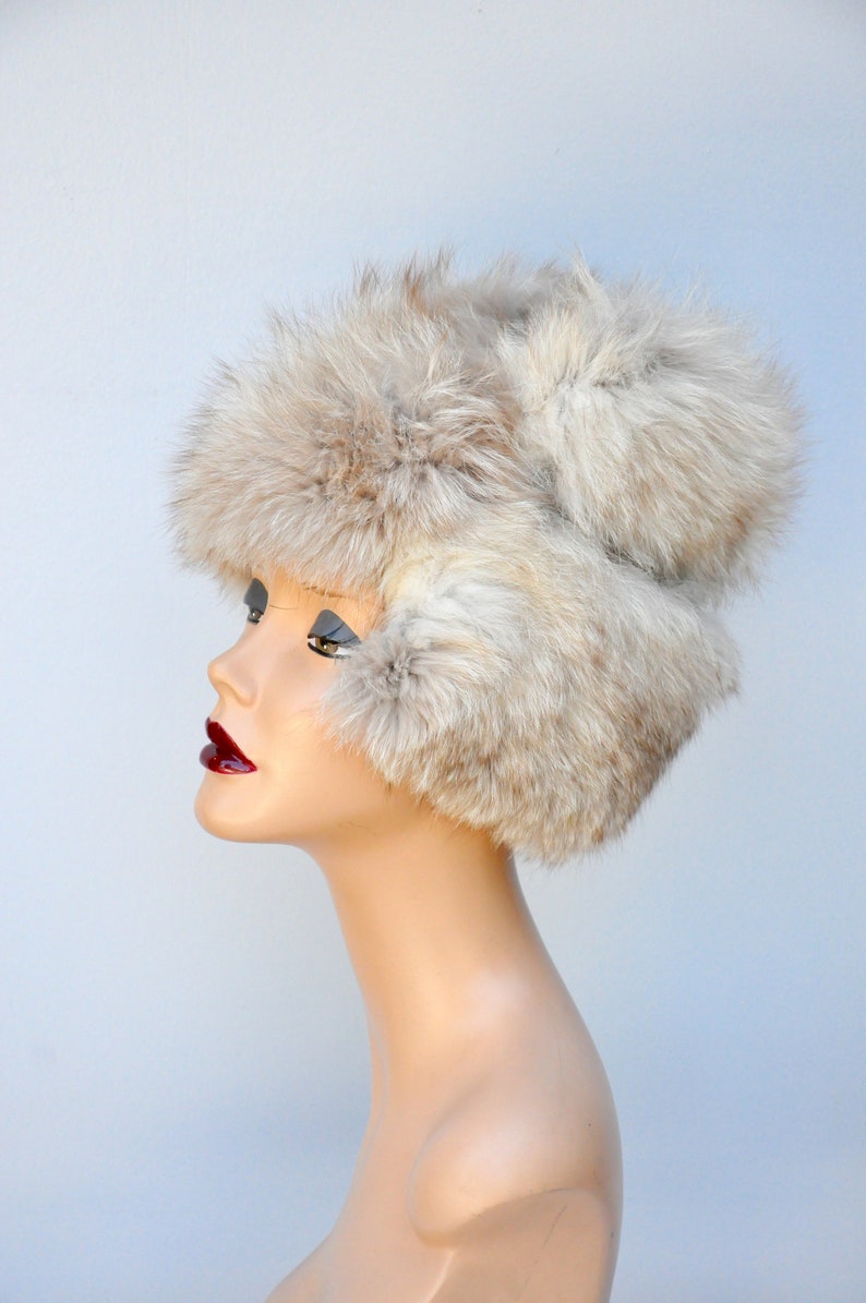 Vintage FOX Fur Hat 50s 60s Mid Century Fox Fur Hat Arctic Silver Fox Fur Hat Chunky Fox Fur Hat Fluffy Fur Hat Soft Fur Hat image 9