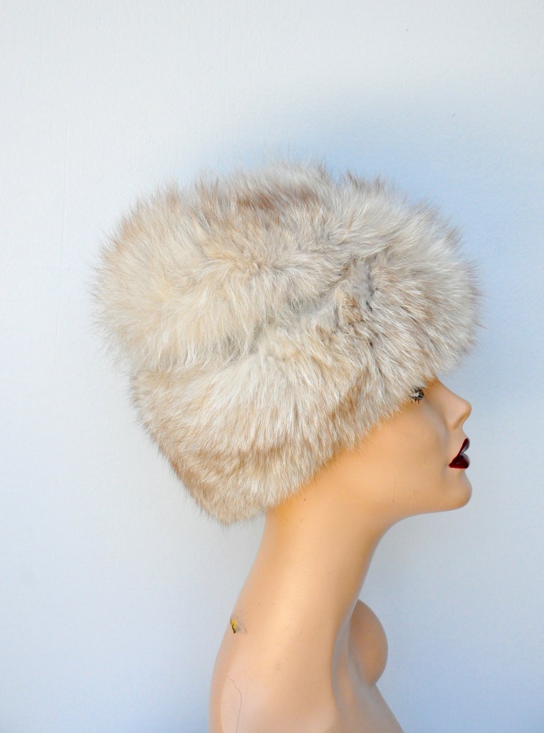 Vintage FOX Fur Hat 50s 60s Mid Century Fox Fur Hat Arctic Silver Fox Fur Hat Chunky Fox Fur Hat Fluffy Fur Hat Soft Fur Hat image 7