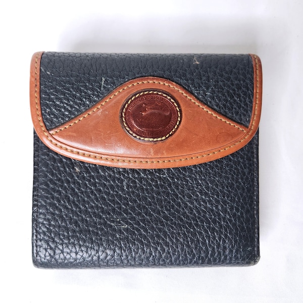 Vintage Dooney and Bourke Brown and Dark Blue/Green Wallet - Organizer Wallet - Vintage Leather Wallet - Coins Compartment