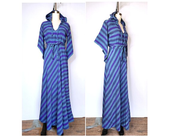 Vintage Hooded Dress - Hooded Maxi Dress - Stripe… - image 2