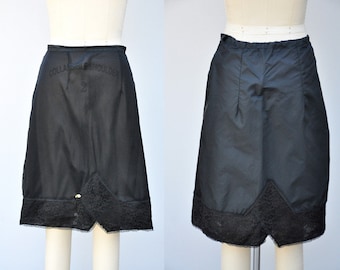 50s Floral LACE Half Slip - Black Slip - Under Skirt - Mid Century 50s 60s - Sheer Slip - Floral Details Skirt Slip - Goth Pin Up XS S