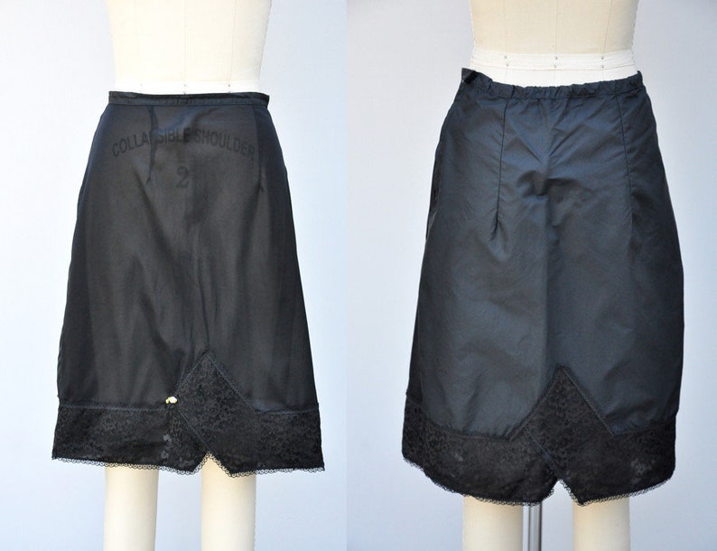 Under Skirt 50s Floral LACE Half Slip Black Slip Goth Pin Up XS S Floral Details Skirt Slip Sheer Slip Mid Century 50s 60s