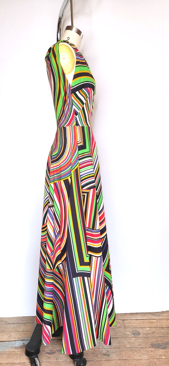 70s Stripes Maxi Dress - One Shoulder Dress - GOR… - image 7