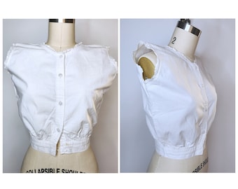 Early 1900s White Crop Top Corset - Italian Corset Crop Top - Button Down Crop Top - White Peasant Prairie Edwardian Boho XXS 11&quot; Waist