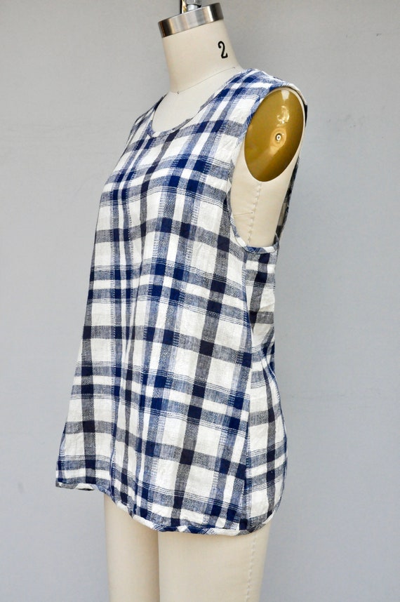 Vintage Linen Set Blouse and Jacket - Plaid Linen… - image 7