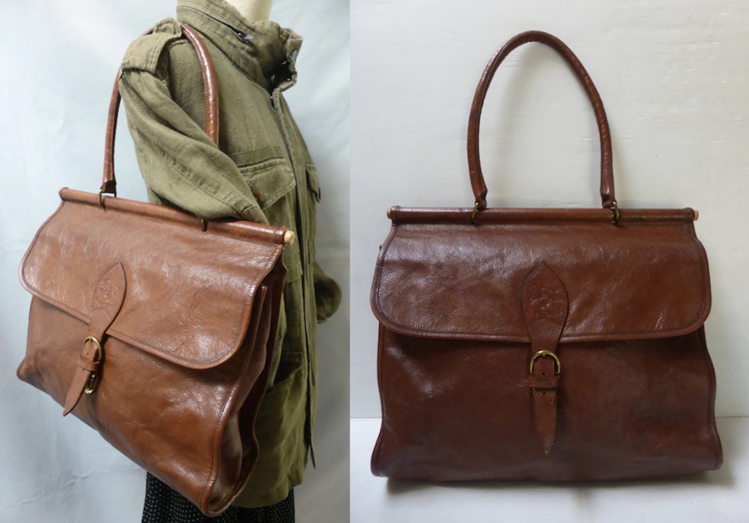 Vintage Il Bisonte Brown Leather Bag - Large Huge Bag - Shoulder Bag ...