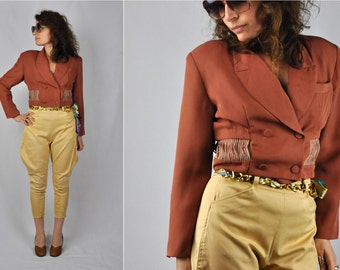 Blazer court années 80 - Veste courte - Veste équestre - Veste western - Blazer croisé - Détails particuliers Pays TP S