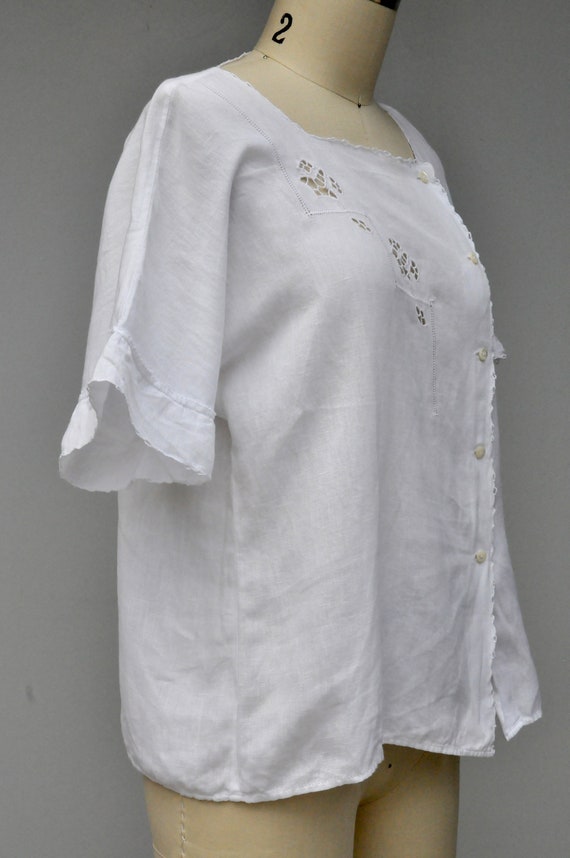 Asymmetrical White Cotton Blouse - Hand Embroider… - image 6