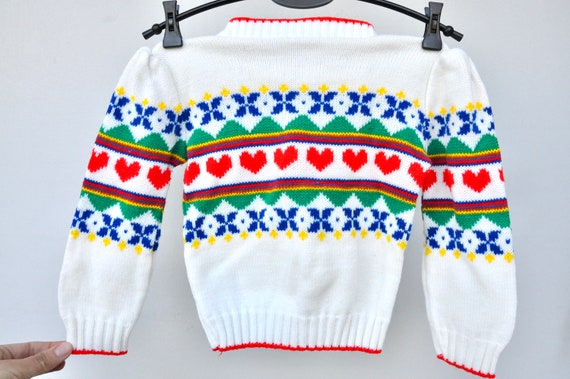 70s 80s Girl's Sweater - Fair Isle Sweater - Puff… - image 4