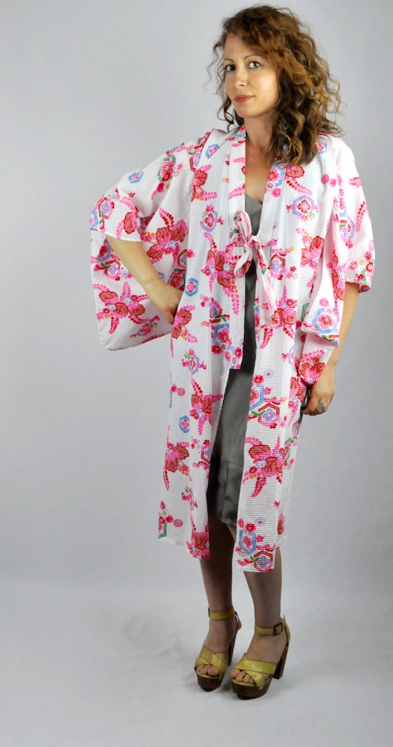Vintage Cotton Kimono - Pink Kimono Robe - Japane… - image 4