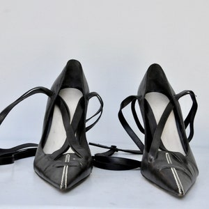 YSL Yves St Laurent Black Stiletto Pumps Shoes - High Heels - Gladiator Straps Shoes - Ankle Strap Shoes - Cocktail Elegant Couture 38 7.5 8 image 4