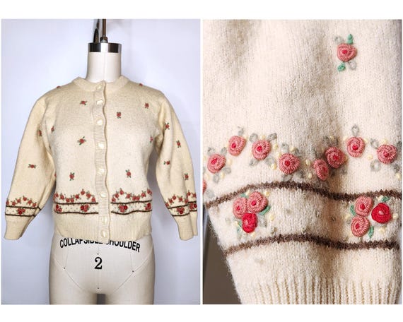 Vintage 30s 40s Cardigan Sweater - Cropped Crop W… - image 1