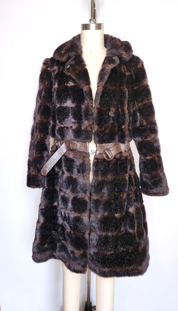 70s Faux Fur Coat Jacket - Variegated Brown Faux … - image 3