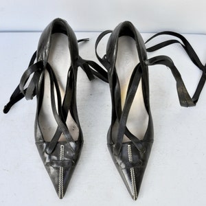 YSL Yves St Laurent Black Stiletto Pumps Shoes - High Heels - Gladiator Straps Shoes - Ankle Strap Shoes - Cocktail Elegant Couture 38 7.5 8 image 8