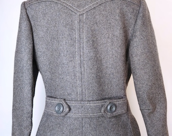 Vintage Gray Wool Jacket With Pointed Collar - Pointed Collar