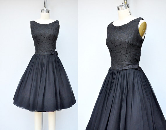 50s Black Dress Silk Brocade Dress Black ROSES Silk | Etsy