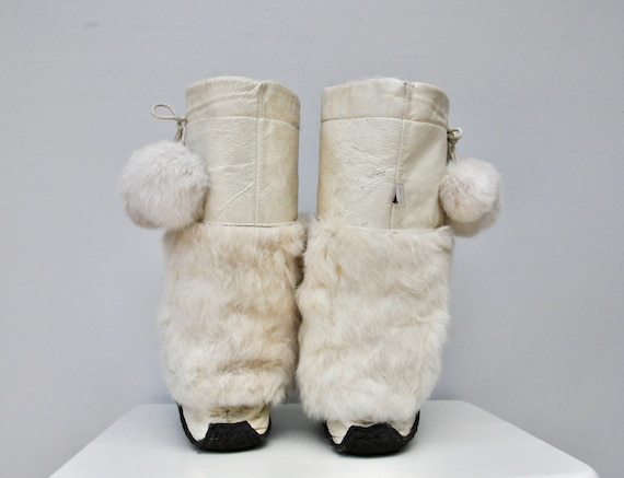 Vintage Winter Ivory Fur Boots - Real Fur Boots -… - image 9