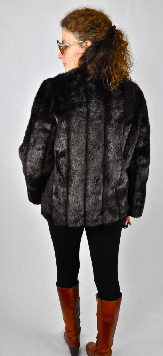 Vintage Faux Fur Jacket Coat - Streaked Vegan Bro… - image 5