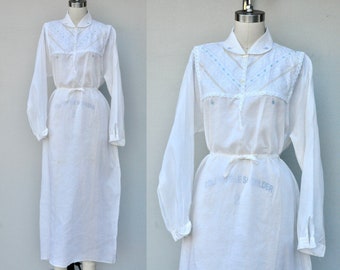 Linen Maxi Nightgown Lingerie - Slip Dress - Long Maxi Sheer NightGown - Long Sleeves - 50s 60s NightGown made in Italy Deadstock M - L