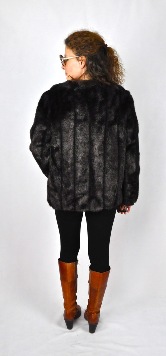 Vintage Faux Fur Jacket Coat - Streaked Vegan Bro… - image 4